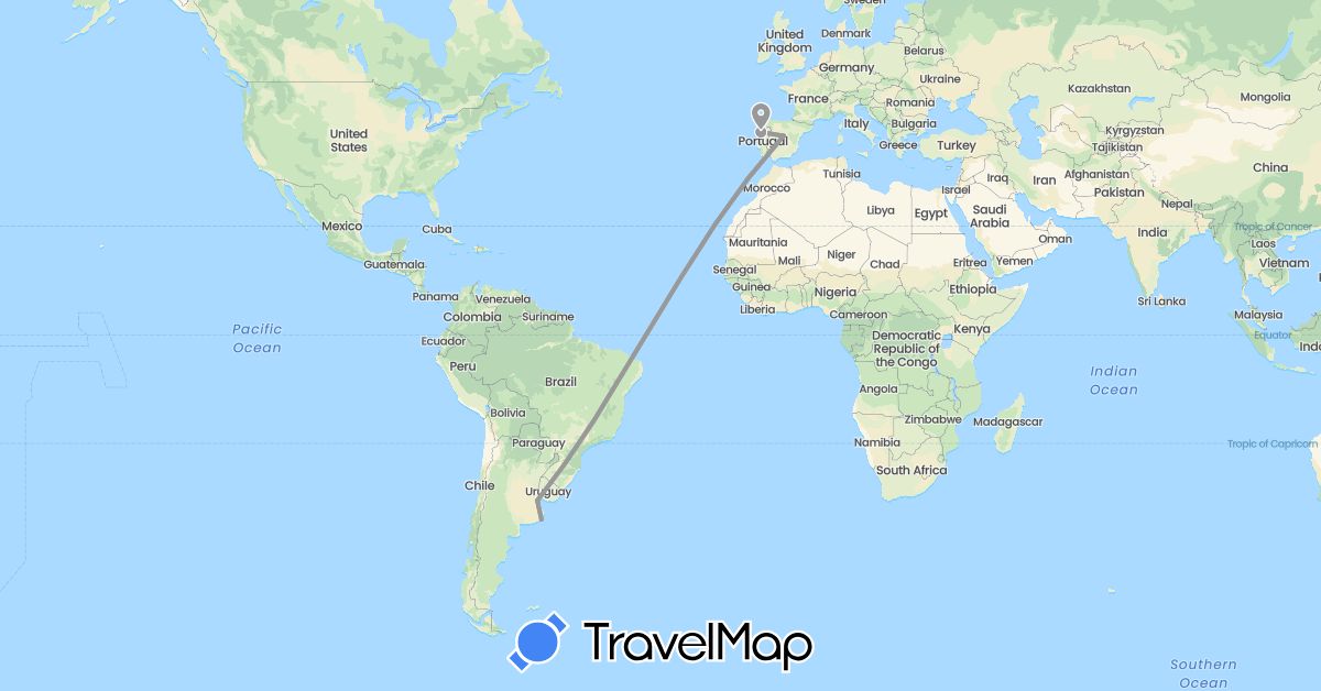 TravelMap itinerary: driving, plane in Argentina, Spain, Portugal (Europe, South America)